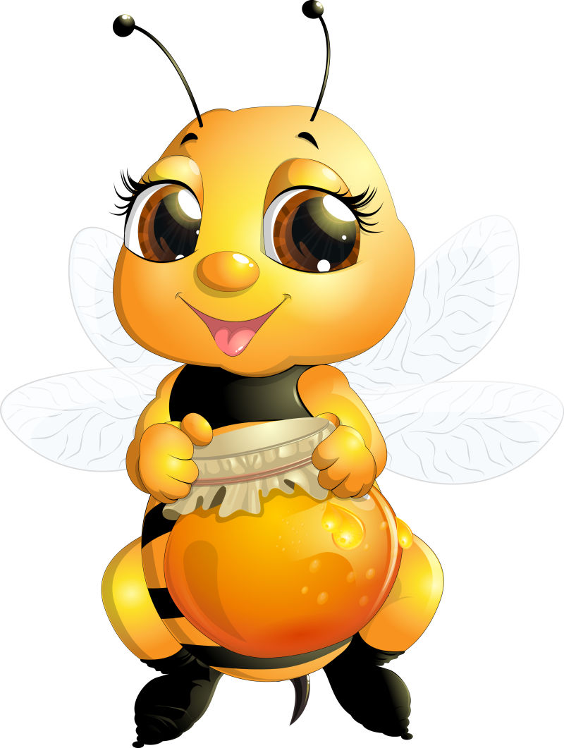矢量卡通抱着蜂蜜的小蜜蜂
