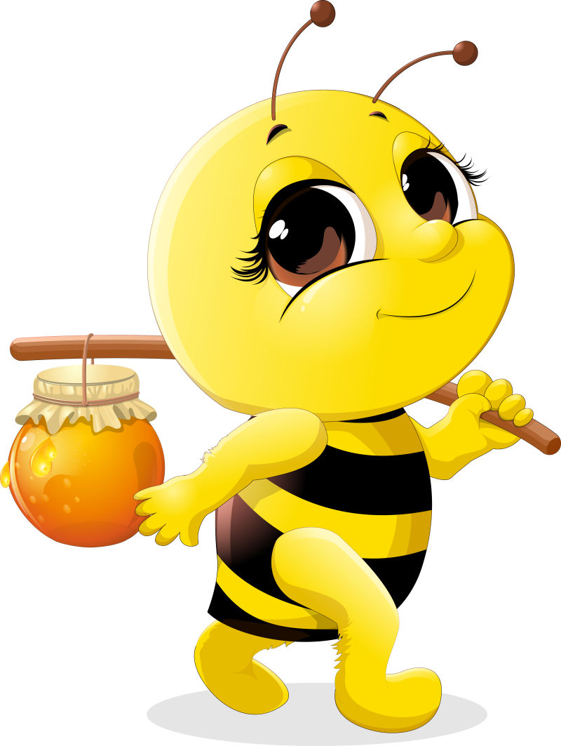 矢量卡通挑着蜂蜜的小蜜蜂