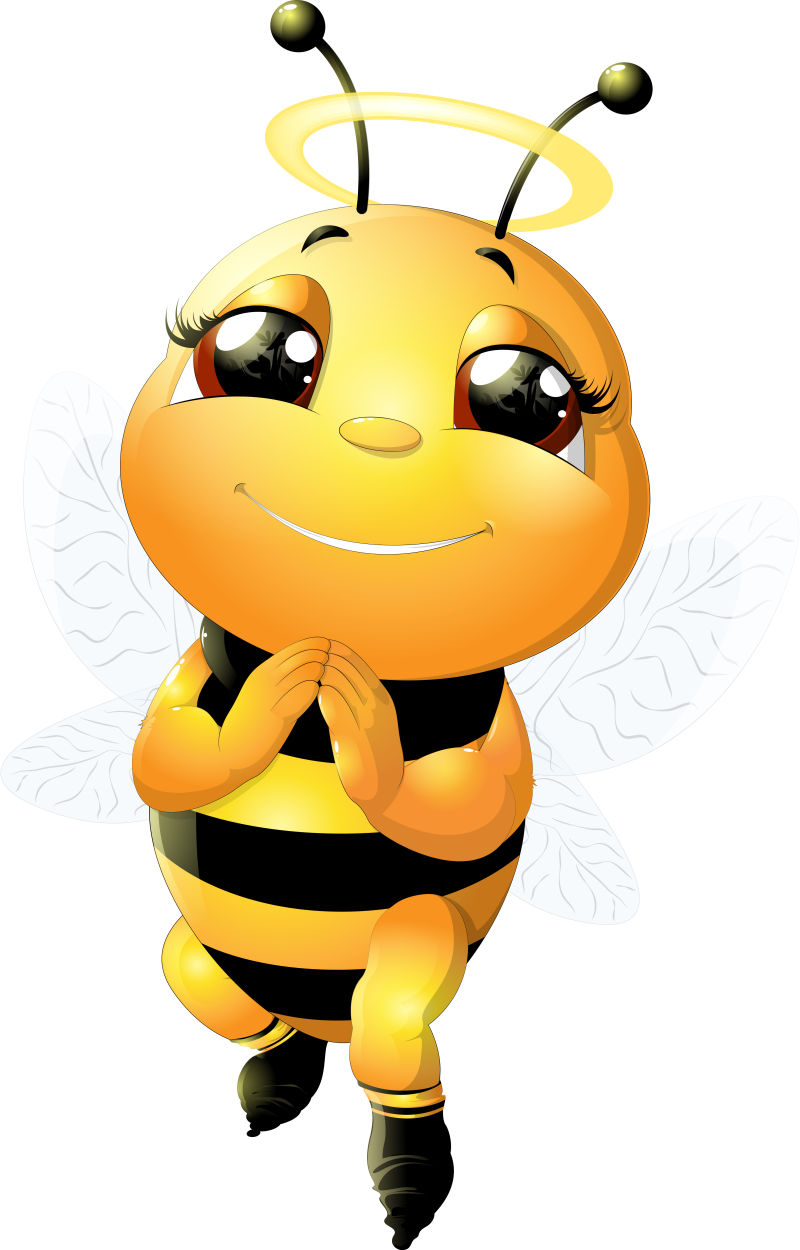 创意矢量头顶花环的可爱小蜜蜂