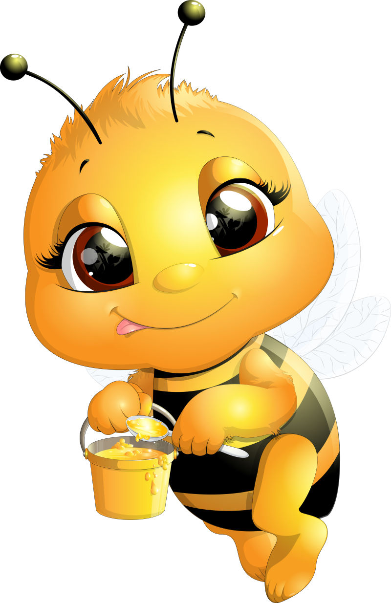 矢量挖蜂蜜吃的卡通蜜蜂