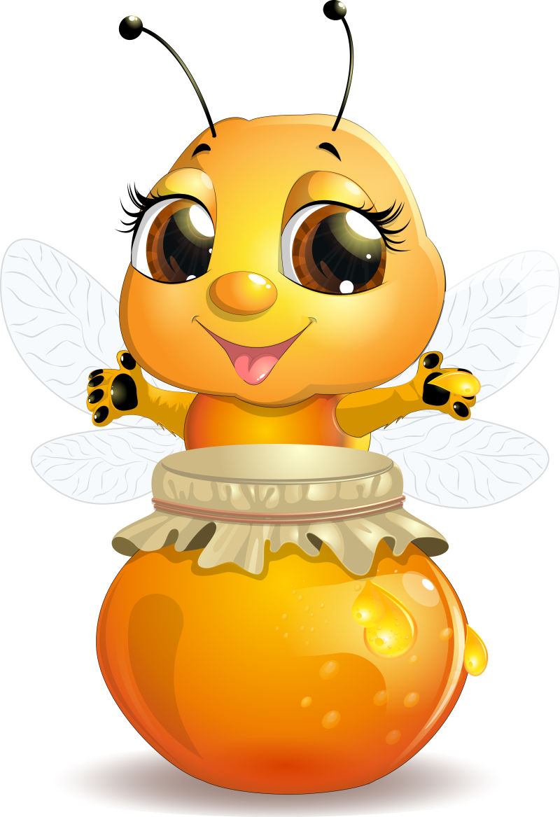 矢量卡通展示蜂蜜的可爱小蜜蜂