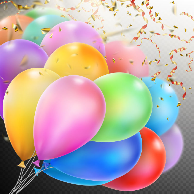 创意矢量彩色气球和纸屑的庆典背景