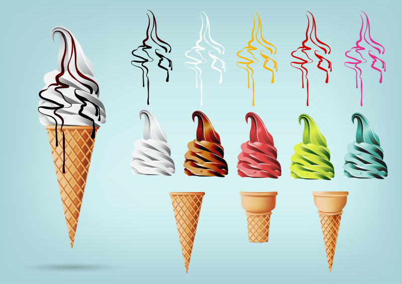 创意矢量不同口味的矢量冰淇淋