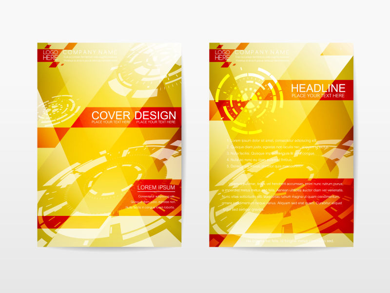 矢量黄色橙色几何元素的宣传册封面设计