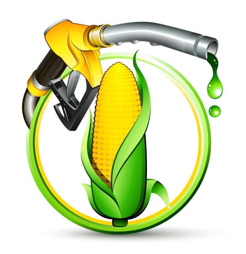 玉米图案的绿色燃料概念矢量插图