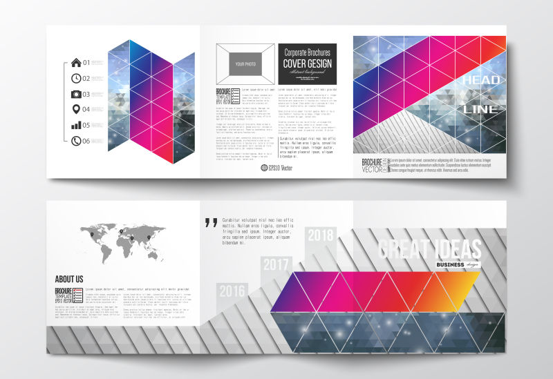 折页的彩色几何图案矢量宣传册设计