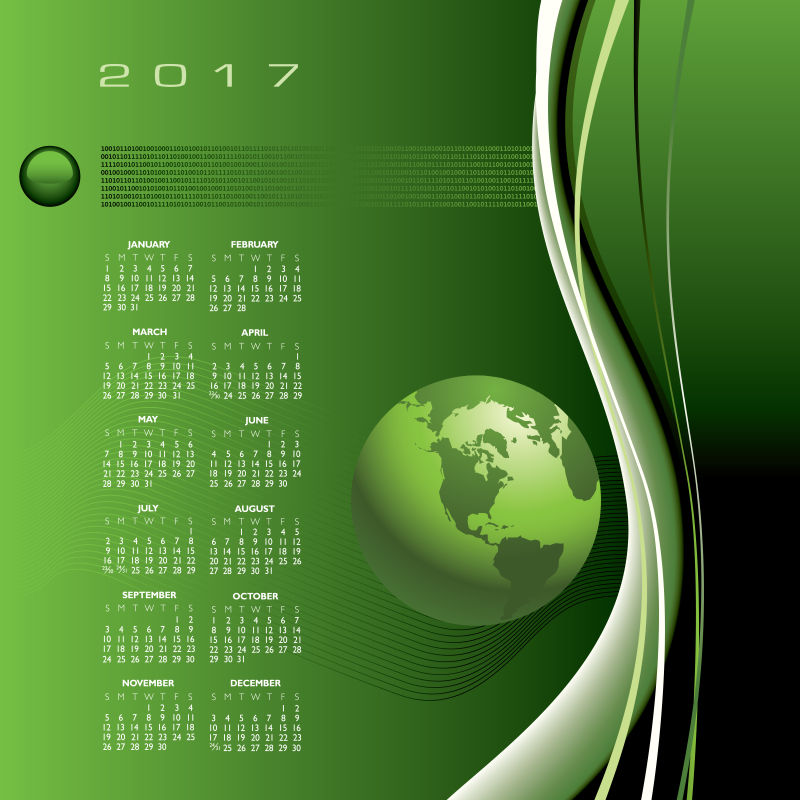 矢量的绿色地球图案日历设计