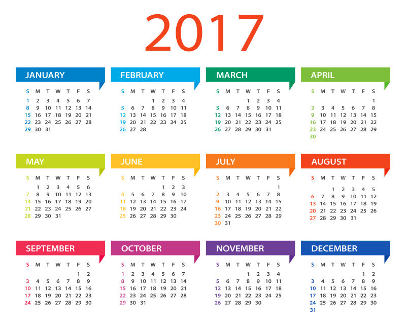 矢量的彩色图案2017日历设计
