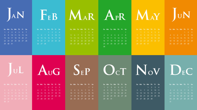 矢量的彩色矩形日历设计