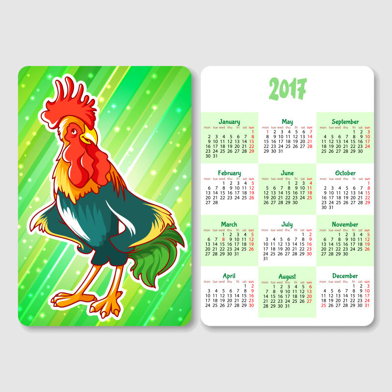 矢量的公鸡图案日历设计