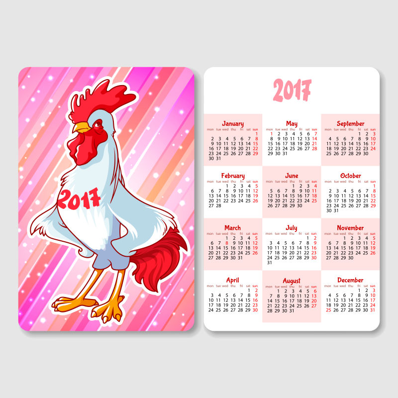 矢量的公鸡插图日历