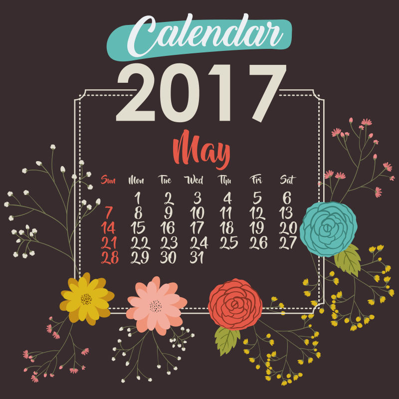 鲜花图案的2017年日历矢量设计