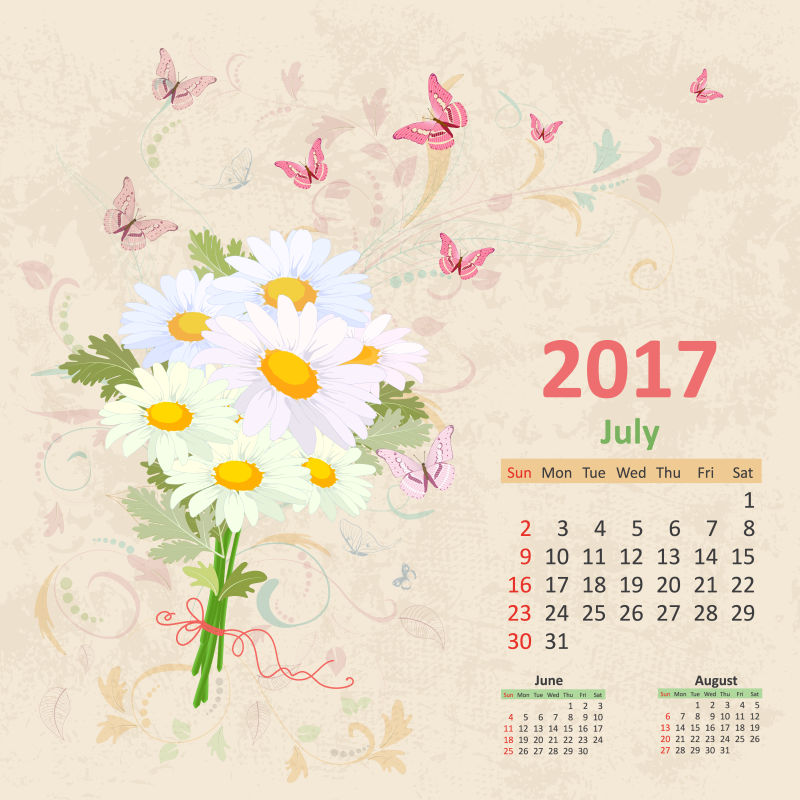 雏菊图案的矢量日历设计