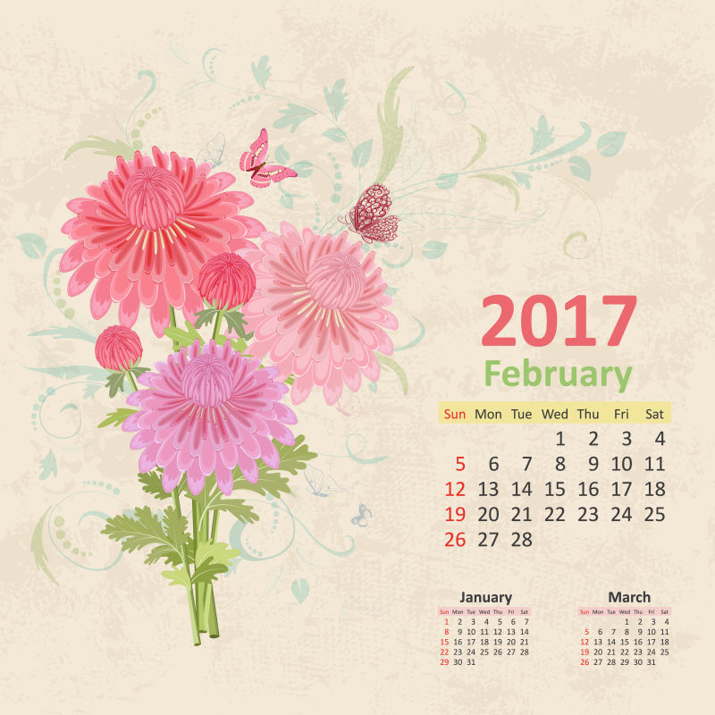 矢量菊花图案日历设计
