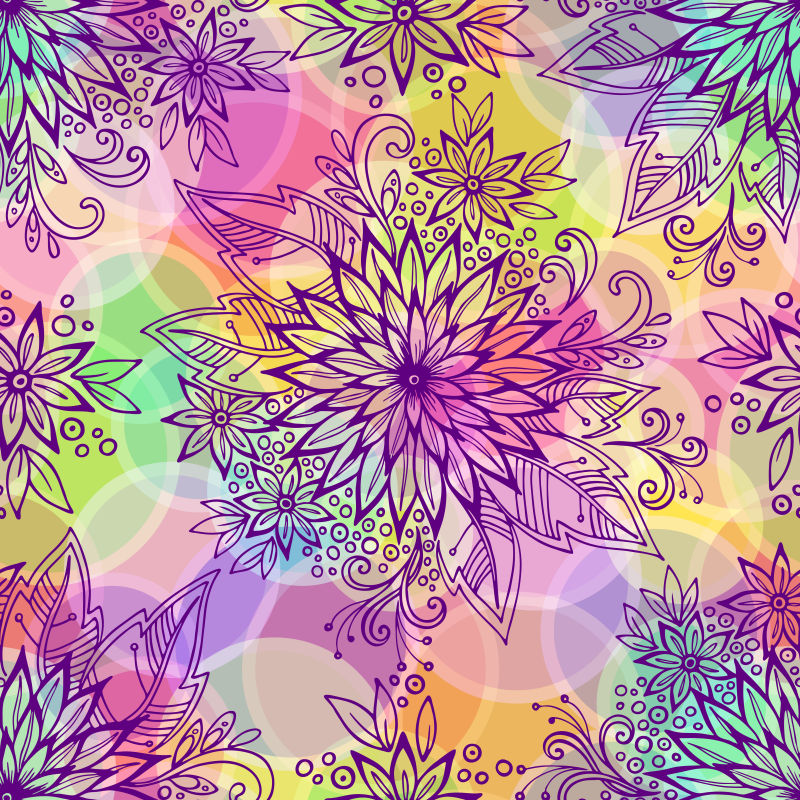 彩色背景下的花卉图案矢量设计