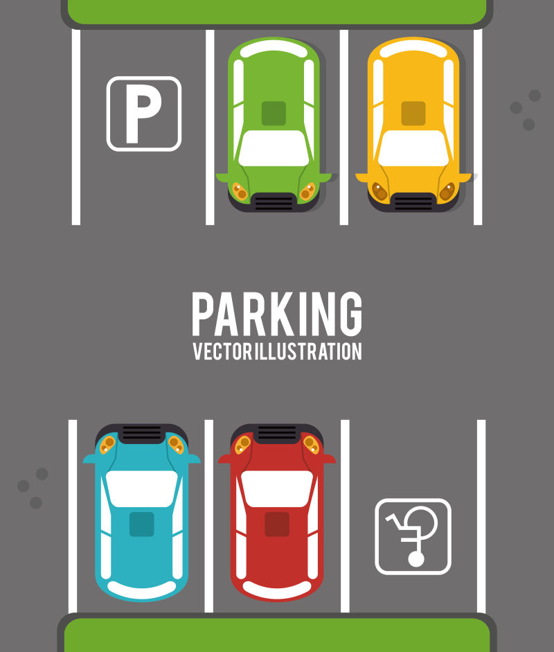 矢量的汽车停车场彩色平面插图设计