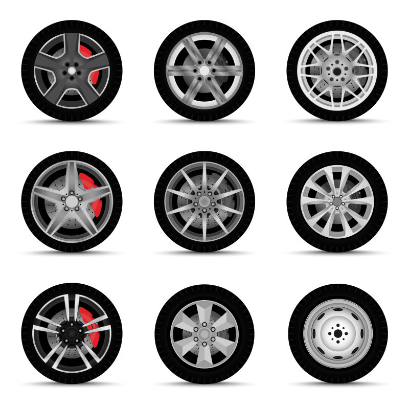不同样式的汽车车轮矢量插图设计