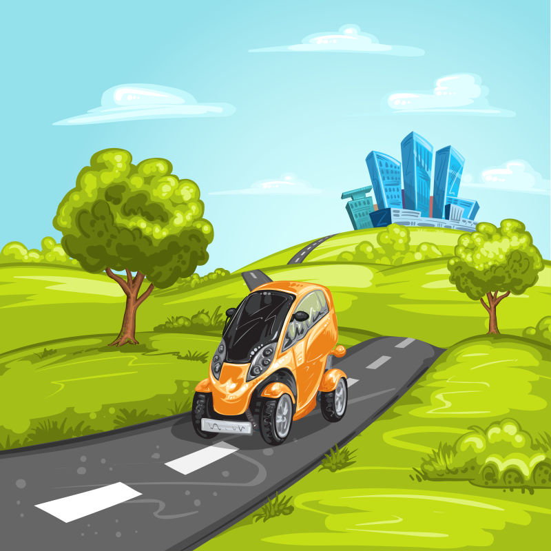 创意矢量路上的橙色模拟车