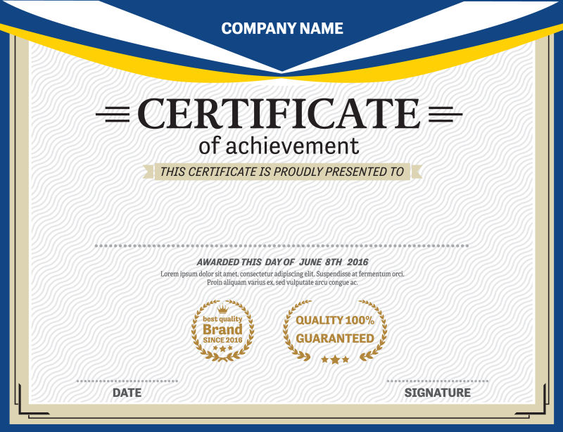 蓝色线框的矢量荣誉证书设计