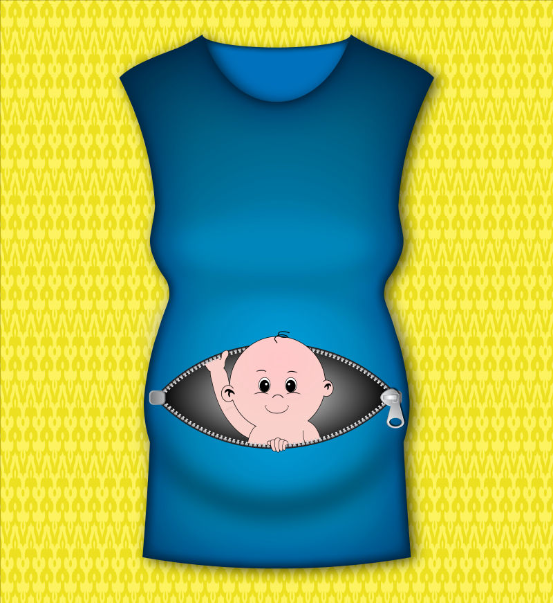 蓝色婴儿图案的孕妇服装矢量设计