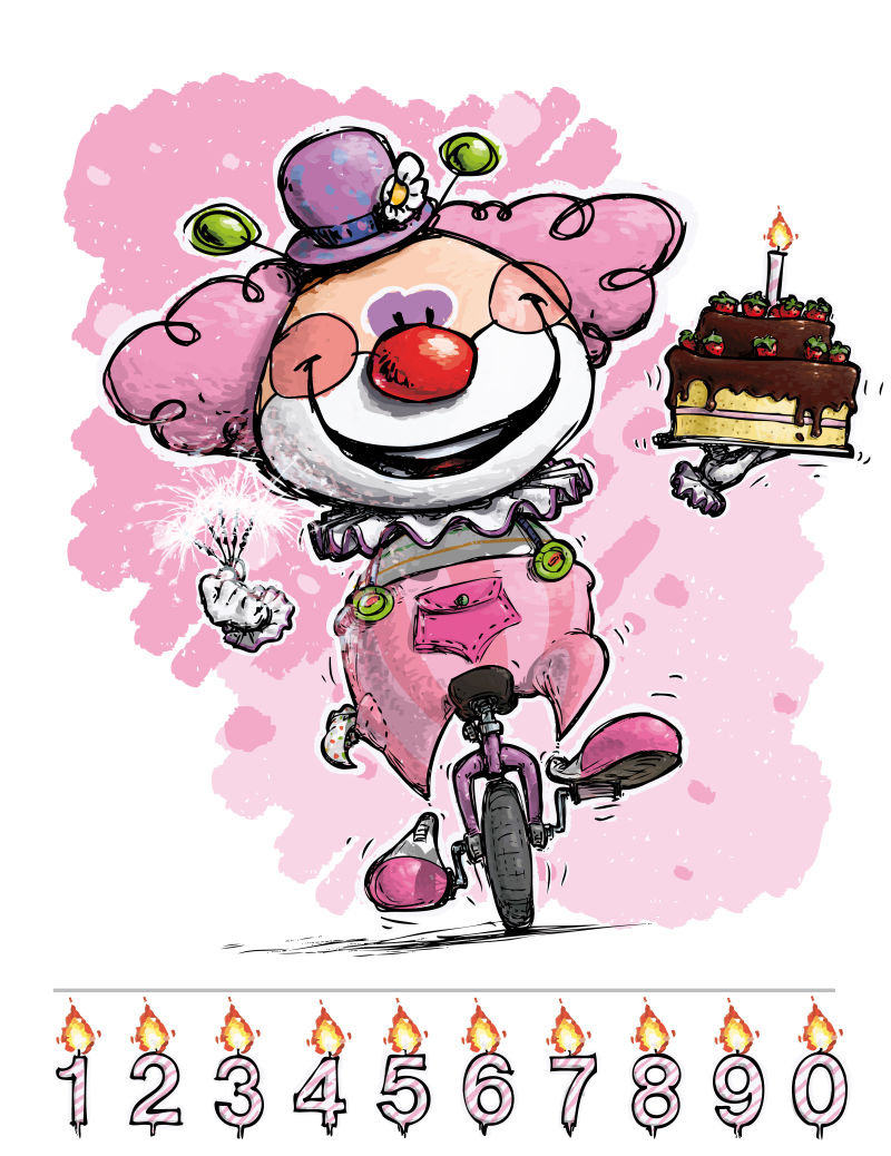 矢量粉色拿着蛋糕的卡通小丑