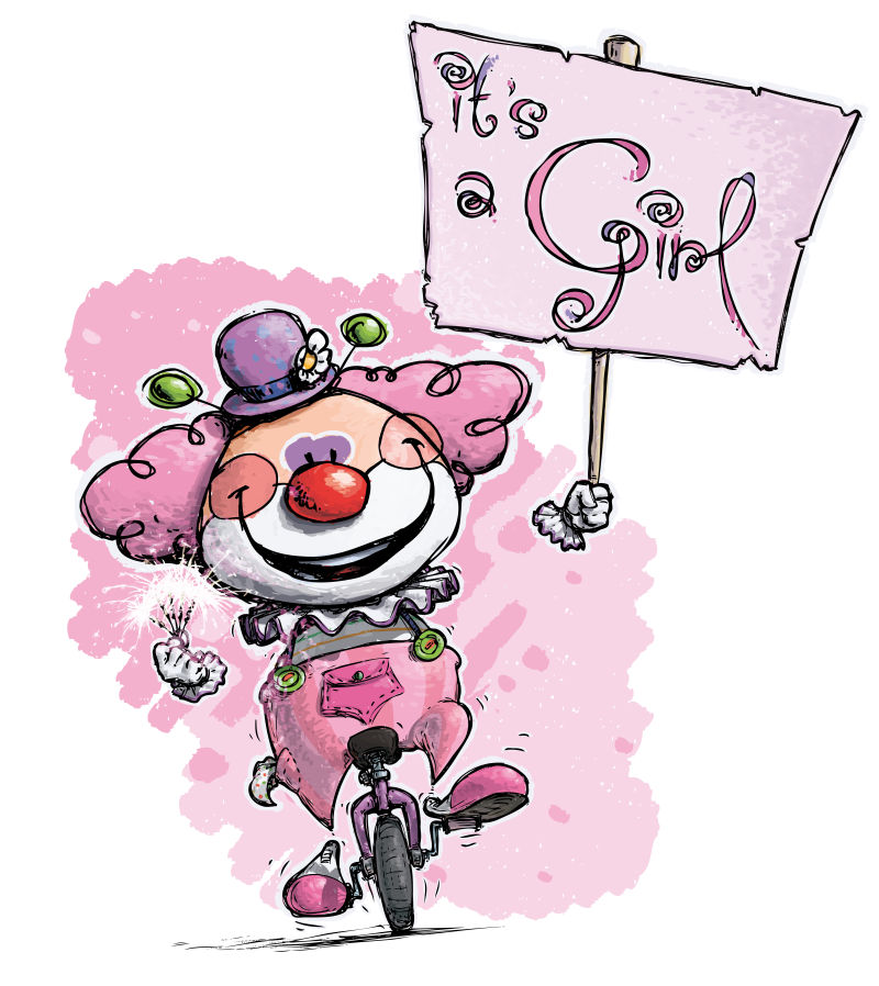 矢量粉色艺术卡通小丑