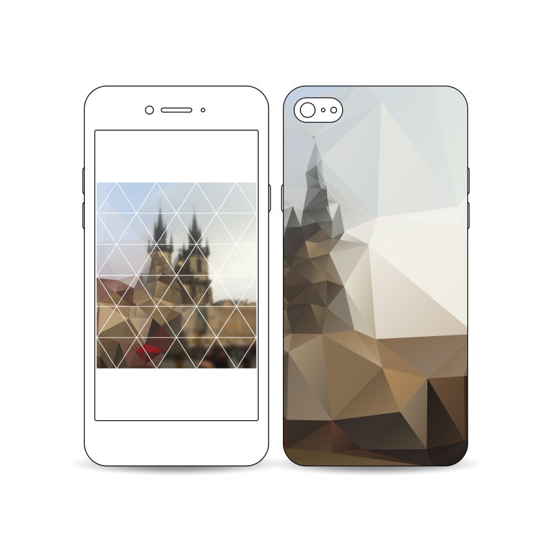 创意矢量城堡风格的多边形元素的矢量手机外壳与壁纸