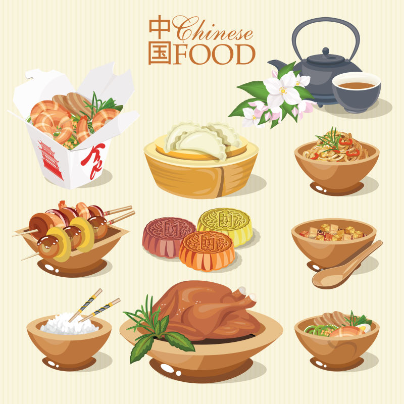 矢量的中国食物插图