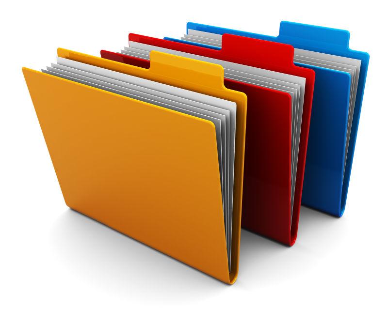 白色背景上的黄红蓝三个文件夹