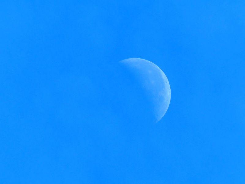 蓝色背景前的月亮