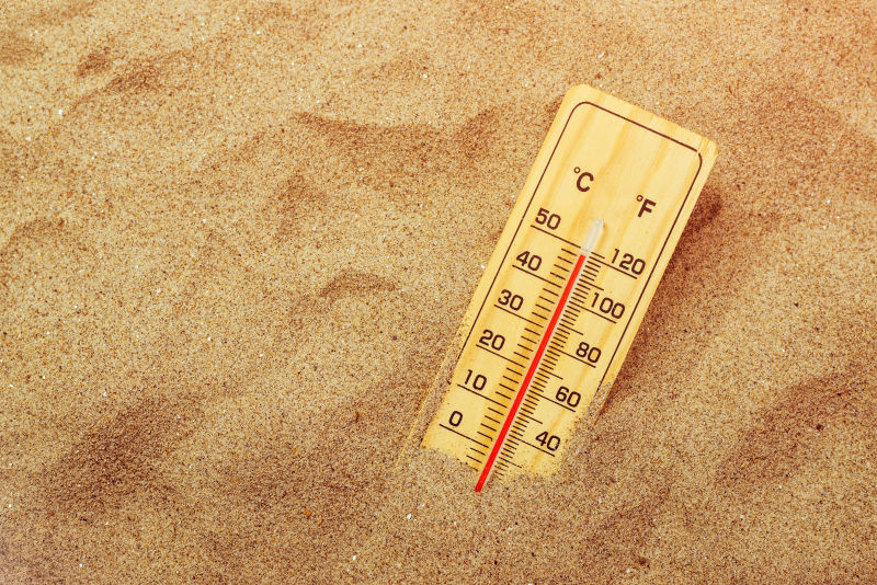 沙地里显示高温的温度计