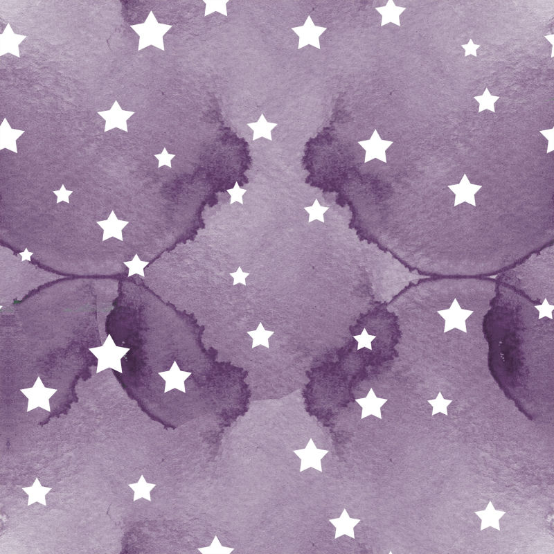 紫色底白色星星水彩画