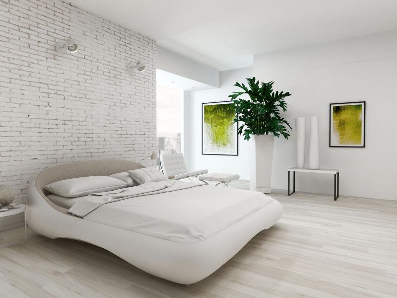 现代简约风格的白色砖墙和大床