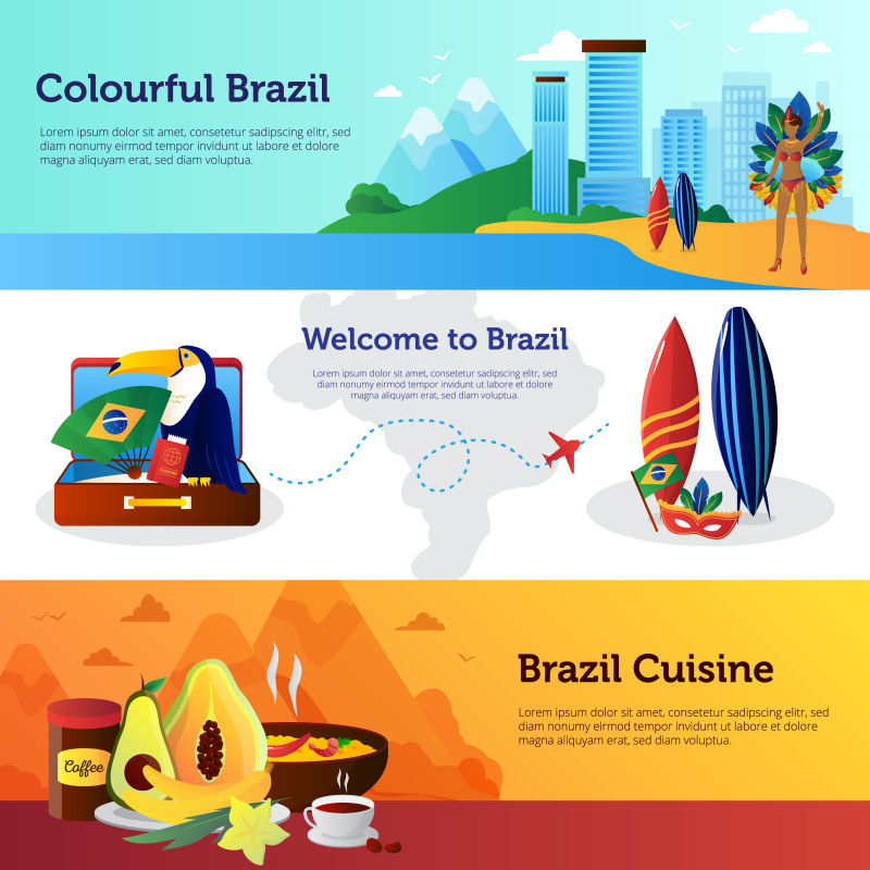 巴西旅游概念的矢量横幅设计