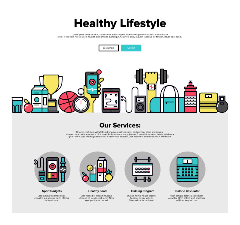 矢量的健康生活方式概念网页