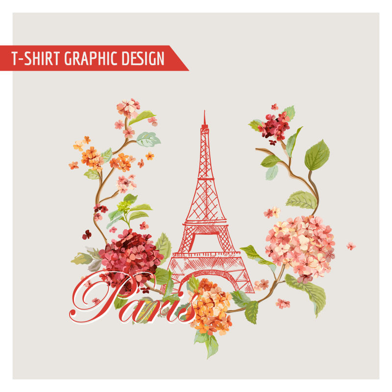创意矢量浪漫的花卉巴黎平面设计
