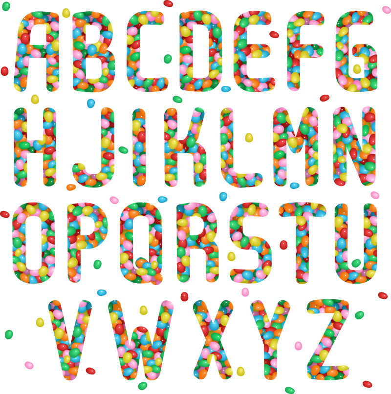 彩虹糖组成的英文字母表矢量