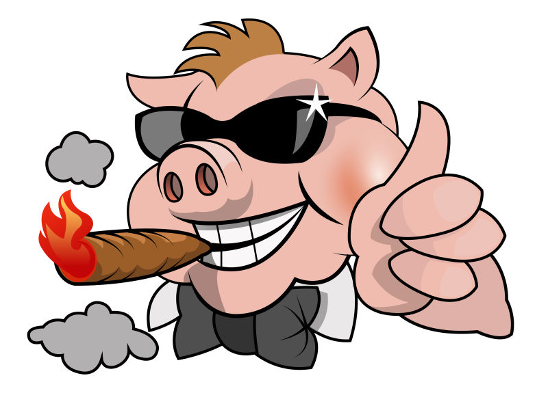 抽着雪茄竖起大拇指的猪矢量插图