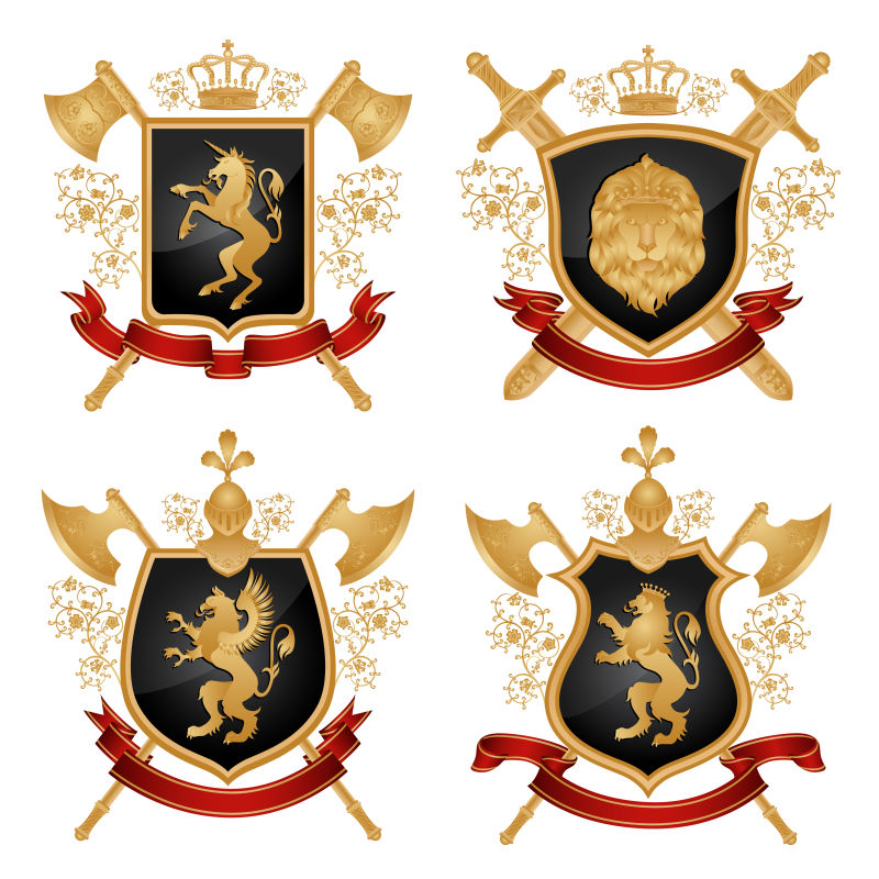 金色边框的骑士徽章矢量设计