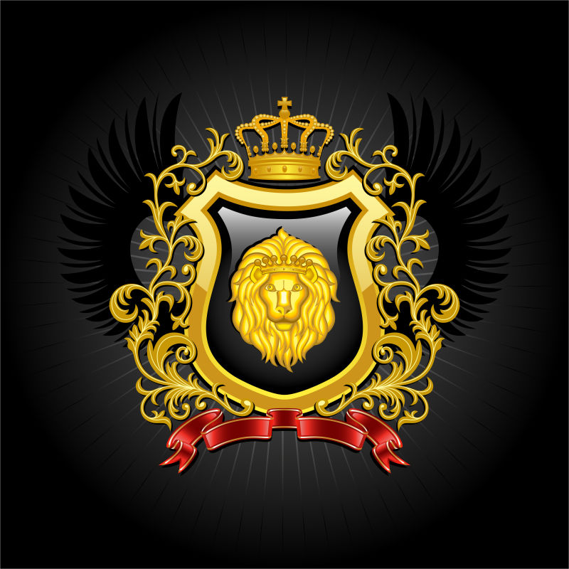 金狮子图案的皇家徽章矢量设计