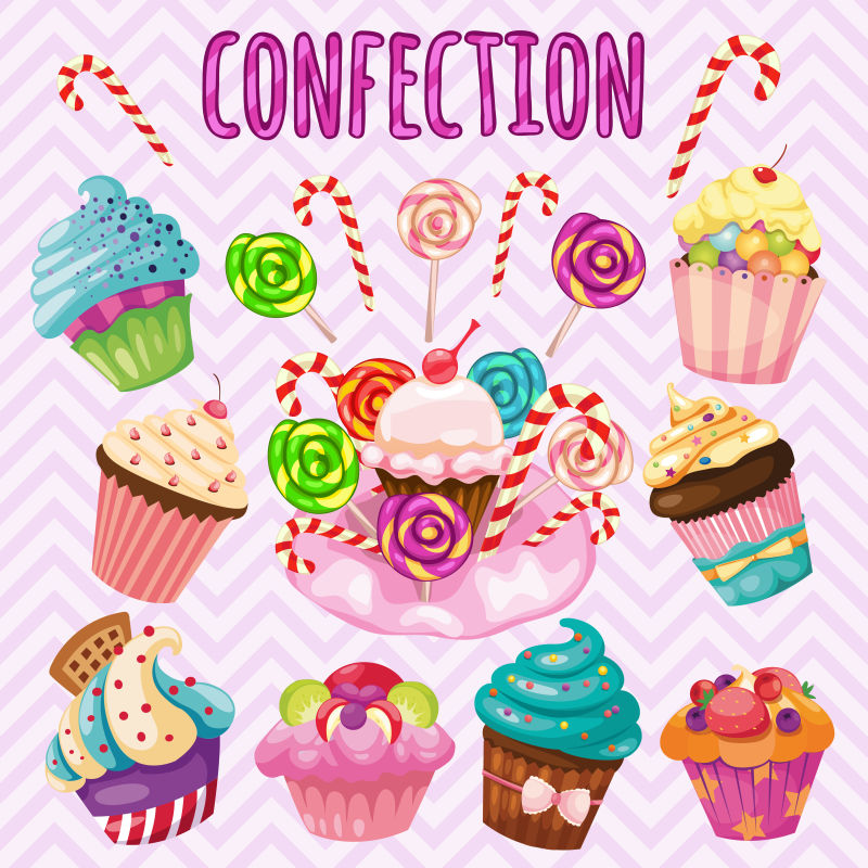 创意矢量蛋糕甜品插图图标合集