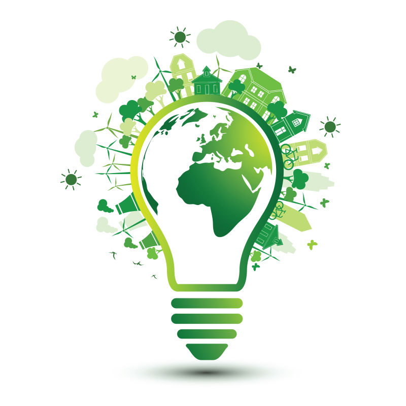 绿色灯泡图案的生态环保理念矢量插图