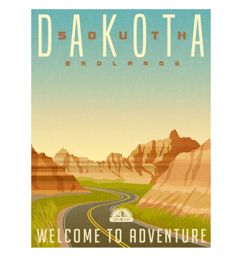 创意矢量南达科他州的旅行海报设计