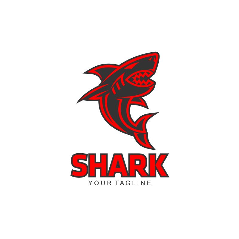 矢量抽象红色黑色鲨鱼标志设计