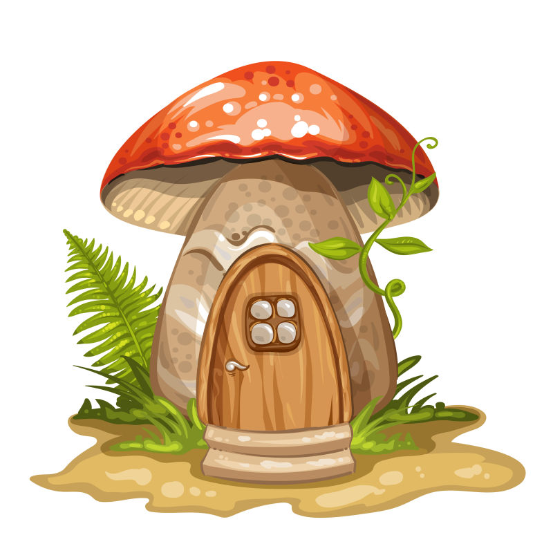 矢量卡通童话风格的蘑菇屋