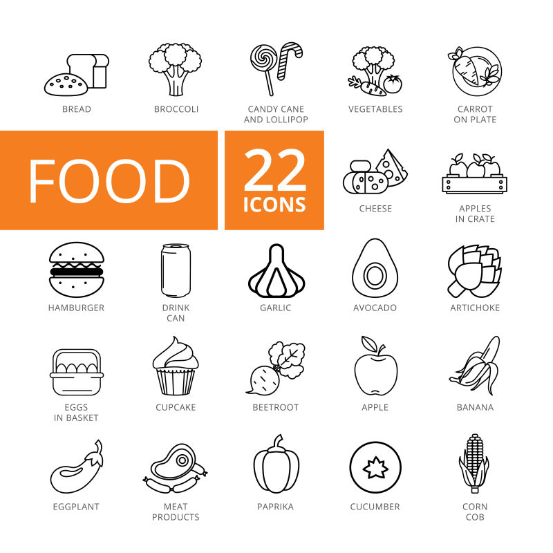细线风格的矢量食品图标设计