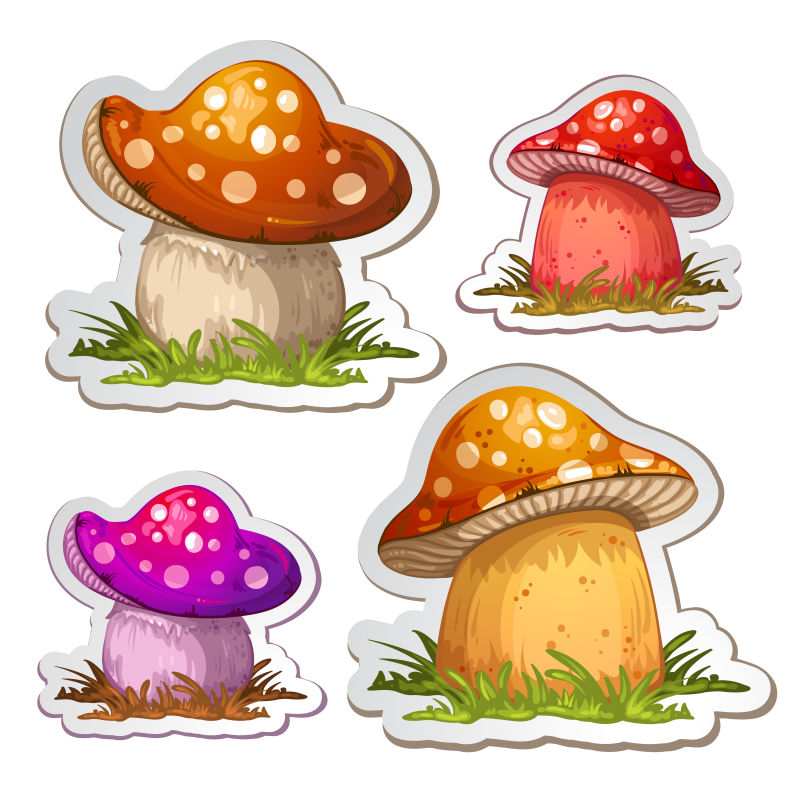 彩色的卡通蘑菇矢量插图