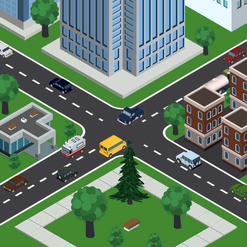 创意矢量城市中的道路插图
