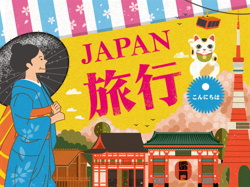 日本旅游海报矢量插图