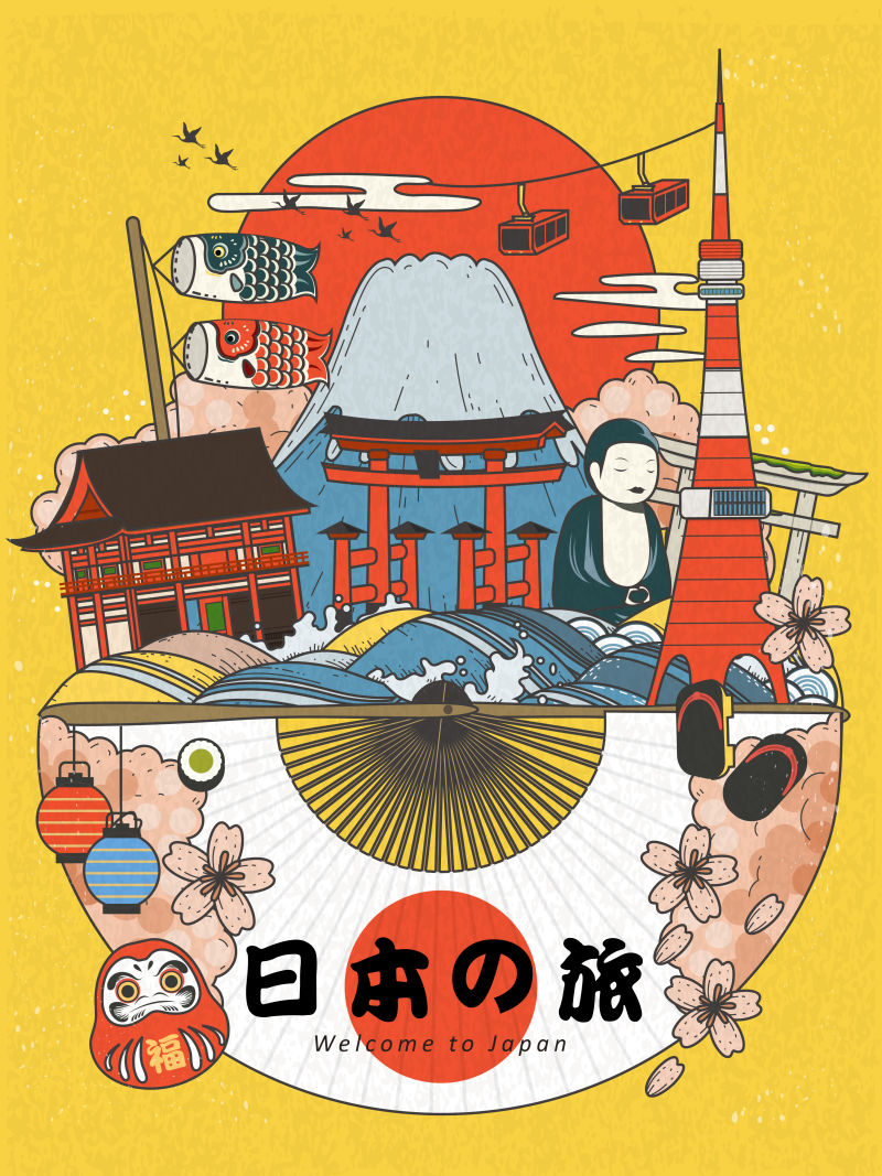 创意的日本旅行海报插图矢量设计